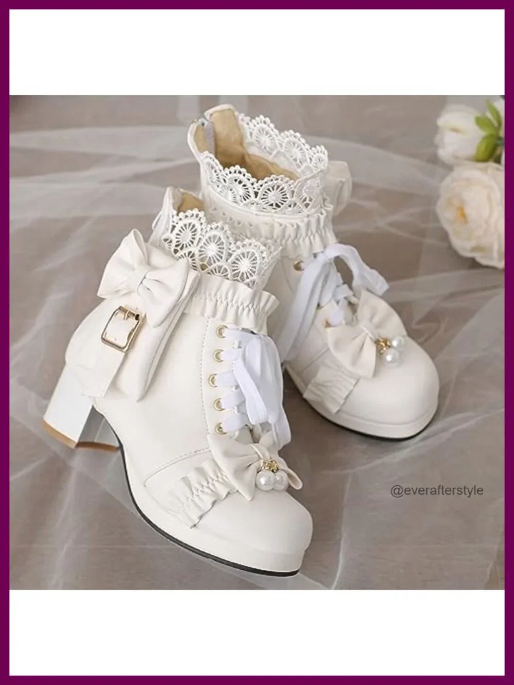 Chunky Heel Lace Up Ankle Boots with Bow - Cute Lolita Kawaii Style